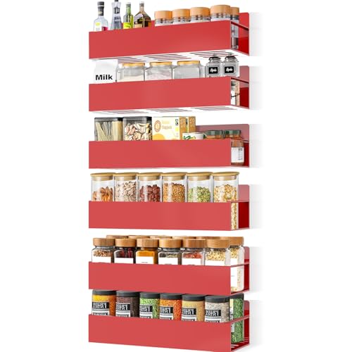 SMRCAD Magnetic Spice Rack for Refrigerator, 6pack Magnetic Shelf for Fridge Space Saving Seasoning Organizer for Kitchen storage Any Metal Surface No Drilling Needed (6pack-Red) - color: 6pack-Red