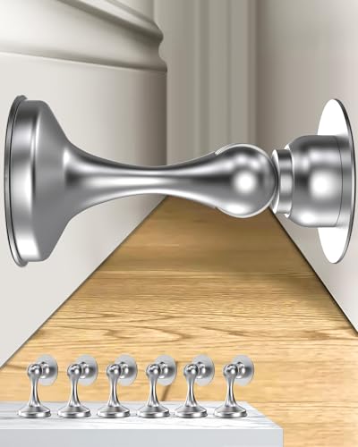 Crosize Magnetic Door Stoppers 6 Pack, Stainless Steel Door Stops for Wall and Floor Mounting, Door Holder Keep Door Open, No Drilling Door Stop with 3D Adhesive Tapes, Silver - color: Silver, size: 6 Pack