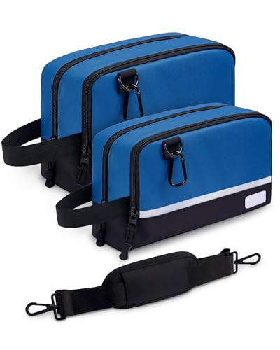 2 Pack Small Tool Bags Zipper Pouch for Organizing, with Adjustable Shoulder Strap & Carabiner, Utility Small Tool Pouch with Multi Pocket Compartments and Label Area (12" & 10") - color: Blue 2 Pack