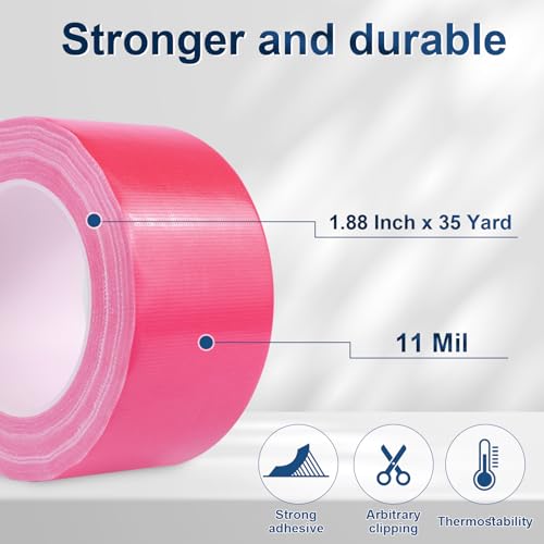 Pink Duct Tape Heavy Duty, 1.88 Inch x 35 Yard Waterproof Strong Adhesive Duct Tape for Indoor Outdoor Repairs Tear by Hand, 1 Roll - color: Pink