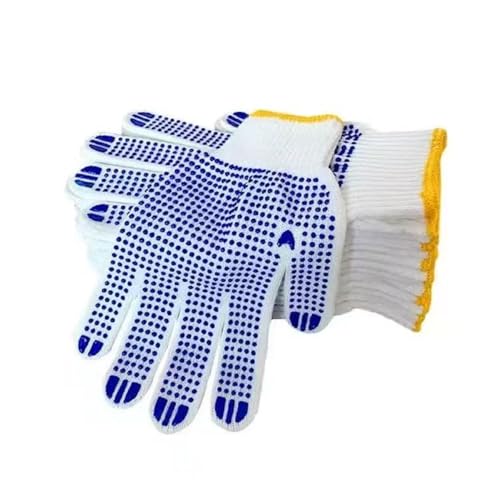 Safety Work Gloves with Anti-slip Dots 12 Pairs White Polyester Knitted Gloves for Garage Warehouse Industrial Gardening - color: Blue