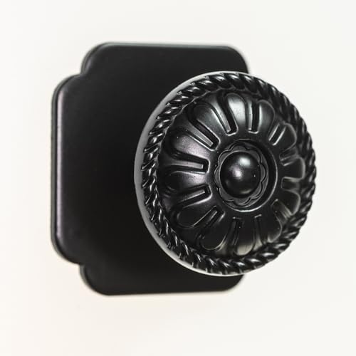 trust4care 9-Pack EU Style Matte Black Cabinet Knobs, 1.25 Inch Round Zinc Kitchen Drawer Pull Knobs with Victorian Floral Pattern, Farmhouse Dresser Furniture Handle Hardware - size: 9