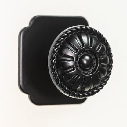 trust4care 9-Pack EU Style Matte Black Cabinet Knobs, 1.25 Inch Round Zinc Kitchen Drawer Pull Knobs with Victorian Floral Pattern, Farmhouse Dresser Furniture Handle Hardware - size: 9