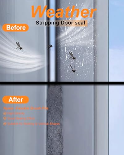 Weather Stripping Door Window Seal, 33Ft Self-Adhesive Brush Door Soundproofing Seal Strip for Sliding Windows and Door Frames, 0.35" Wide x 0.2" Thick