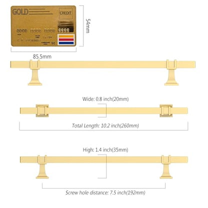 Amerdeco 10 Pack Brushed Gold Cabinet Pulls 7.5 Inch(192mm) Hole Center Drawer Pulls Cabinet Hardware Kitchen Cabinet Handles for Bathroom Dresser Pulls ZH0067 - color: Brushed Gold, size: 7.5"/192MM Hole Center