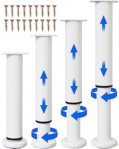 4 PCS Adjustable Height Bed Support Legs [with 18PCS Screws] for Bed Frame/Bed Center Slat, Heavy Duty Furniture Replacement Legs 7.08-12.2 inch for Sofa/Cabinet/Couch/Dresser/Table (White) - color: White, size: (4Pcs) 7.08-12.2 inch