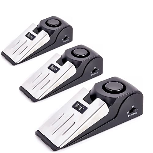 Door Stop Alarm, Door Stopper with 120DB Security Alarm, Floor Wedge Doorstop for Travel Apartment Home House (Pack of 3) - color: Black, size: 3 Pack