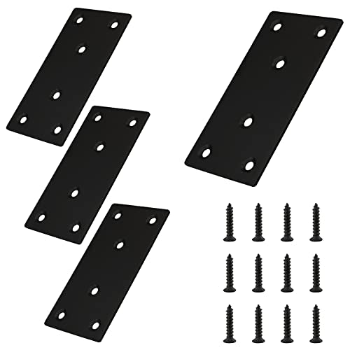 4pcs Metal Flat Straight Brace Bracket, 4'' x 2'' (L x W) Stainless Steel Mending Plate, Joining Bracket Wood Connectors for Furniture Corner Braces with Screws (Black) - size: 4'' x 2''/ 100mm x 50mm, style: Black-4pcs