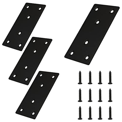 4pcs Metal Flat Straight Brace Bracket, 5'' x 1.9'' (L x W) Stainless Steel Mending Plate, Joining Bracket Wood Connectors for Furniture Corner Braces with Screws (Black) - size: 5'' x 1.9''/ 128mm x 48mm, style: Black-4pcs