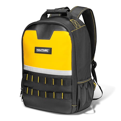 HAUTMEC Tool Backpack with Laptop Compartment, Heavy-Duty 1680D Water-Resistant Tool Bag with Reinforced Hard Base, Double Zipper, Widened Padded Straps for Technicians & Contractors – HTTBM25058 - color: Yellow & Black