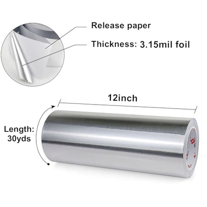 BOMEI PACK Aluminum Foil Tape,Heavy Duty Metal Foil,High Temperature Silver Duct Tape,Perfect for Sealing & Patching,HVAC,Air Ducts,Insulation and Metal Repair (12 Inch) - size: 12 Inch X 30 Yards