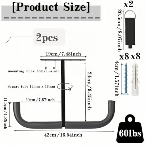 Overhead Garage Storage Hooks, Heavy Duty Double Ceiling Rack for Lumber Ladder Bikes Tires & Other Bulky Items (2)