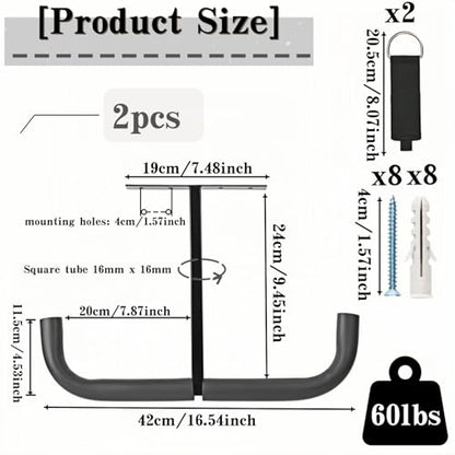 Overhead Garage Storage Hooks, Heavy Duty Double Ceiling Rack for Lumber Ladder Bikes Tires & Other Bulky Items (2)
