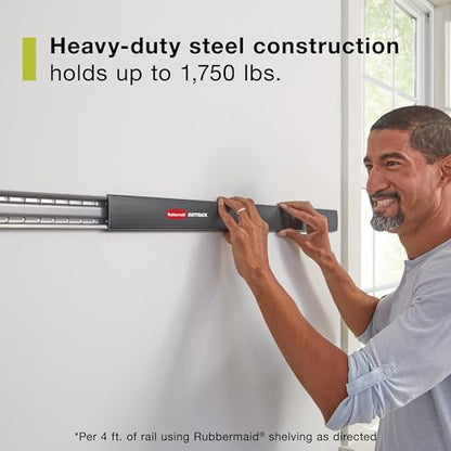 Rubbermaid 24-Piece FastTrack Garage Wall-Mounted Storage Kit, 6 Rails and 18 Hooks, Black, for Home/House/Tool/Sports/Equipment/Utility Purposes - size: 6 Rails, 18 Hooks