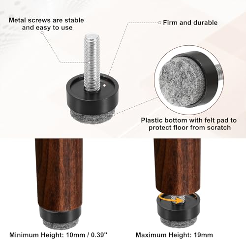 uxcell 12 Pcs Adjustable Furniture Leg Levelers, M8 x 1" x 0.8" Threaded Screw-in Leveling Feet Pad Floor Protector for Tables Cabinets Chairs Sofa Outdoor Furniture Feet, Black - size: M8 x 1" x 0.8"