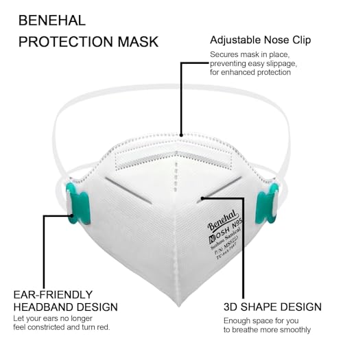 benehal NIOSH Approved N95 Mask Particulate Respirators, Pack of 25 N95 Face Masks, Individually Wrapped,White - color: White, size: 25 Count (Pack of 1)