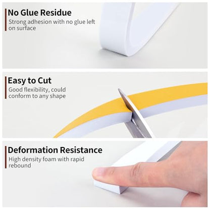 Yotache White Foam Strips Tape with Adhesive 2 Rolls 1" x3/8", High Density Foam Tape Furniture Protective, Weatherstrips, Anticollision, Total 13 Feet Long (2 X 6.5 Ft Each) - size: 1"x3/8"x13FT