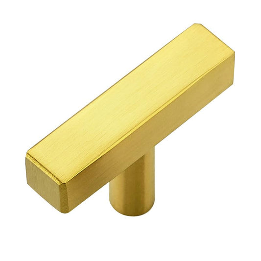 1 Pack Gold Cabinet Knobs - Sqaure Bar Cabinet Pulls Brushed Brass Knobs for Kitchen Drawer Stainless Steel Dresser Pulls for Kitchen Hardware 2in Length Single Hole - color: Brushed Brass, size: 1 Pack, style: Sqaure Bar