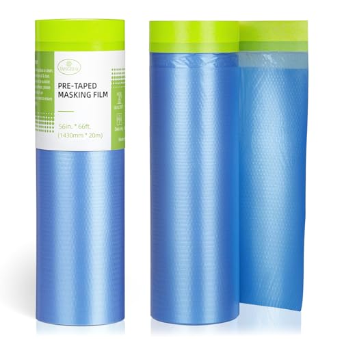 Tangibay Pre-Taped Masking Film for Painting - 56" x 66' Painters Plastic Sheeting for House & Automotive Paint, Tape and Drape for Covering Cars, Walls, Windows and Furniture Protection (2 Rolls) - size: 2 Rolls: 56"x66'
