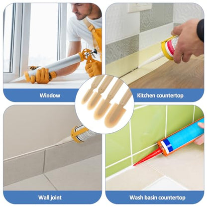 ABS Handle Silicone Caulking Kit, Rubber Caulk Finishing Tool Set with 4 Interchangeable Tips, Smoothing Finger Finisher for Grout, Sealant, Kitchen Bathroom DIY Projects