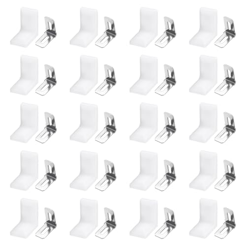 HARFINGTON 20pcs Metal Corner Braces 18x28x28mm L-Shape 90 Degree Right Angle Brackets Corner Braces with Plastic Brackets Screws for Furniture Support Chairs Wood Shelf Cabinets Box, White - color: White