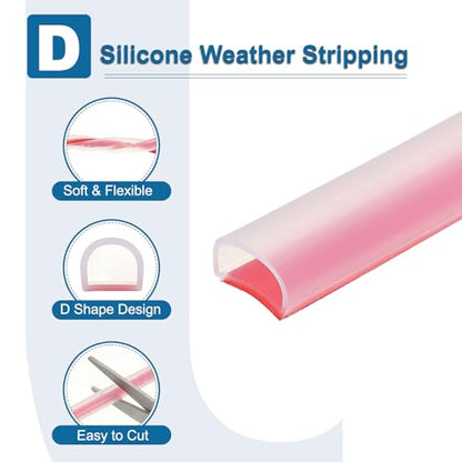 PATIKIL Silicone Weather Stripping Door Seal, 19.7 ft D Shape Weather Stripping Self Adhesive Door Seal Strip for Door Frame, Window Sealing, Large Gap, 19/32" Wx5/128 Tx25/64 H, Clear/Red - size: 19.7 ft Long, 19/32"Wx5/128"Tx25/64"H