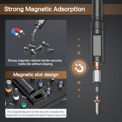 Bomivoi 42 in 1 Magnetic Screwdriver Set, DIY Ratchet Screwdriver Set, Multi Bit Magnetic Drive Set, Detachable Ratchet Handle, Portable Compact Repair Tool Kit for Furniture Computer Bicycle Black - color: Black