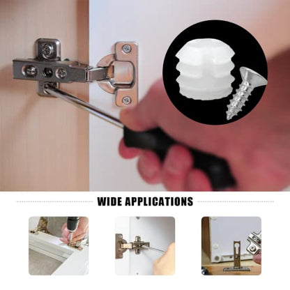 200 Pack Plastic Hinge Dowel Inserts with Screws, White Dowels Door Hinge for Cabinet Door Drawer Bedside Table Repair Installation Replacement Bathroom Kitchen