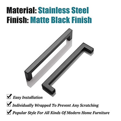 KNOBWELL 6 Pack Cabinet Handles Matte Black, Euro Style Stainless Steel T Bar Kitchen Cabinet Handles - 6-3/10" Hole Centers, 6-7/10" Overall Length - color: Matte Black, size: Hole Center:6-3/10 inch(160mm)