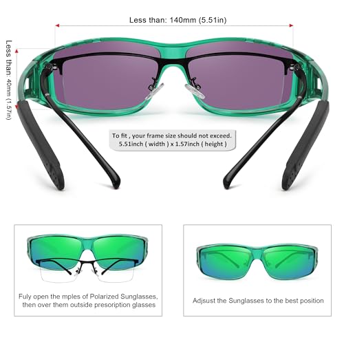 MEETSUN Fit Over Glasses Sunglasses for Men Women,Wrap Around Sunglasses Polarized UV400 Protection - color: (Z1)-clear Green-green Mirror Lens