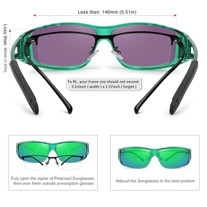 MEETSUN Fit Over Glasses Sunglasses for Men Women,Wrap Around Sunglasses Polarized UV400 Protection - color: (Z1)-clear Green-green Mirror Lens