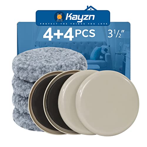 Furniture Sliders, Multi-Surface Furniture Movers Sliders for Carpet and Hardwood Floors, 4 Pack 3 1/2" Moving Pads and 4 Hardwood Socks, Slide Furniture on Any Surface Easily! - size: 4+4 Pack 3.5inch (Grey)