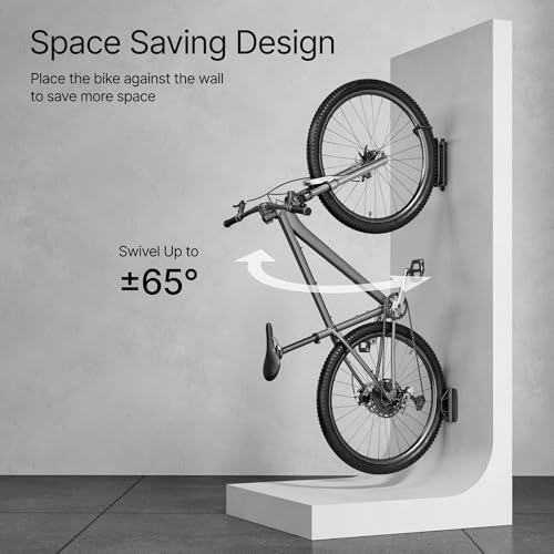PEGZONE Bike Rack Garage, Heavy Duty Swivel Bike Wall Mount, Holds 77 Lbs, Bike Hangers for Garage, Adjustable Indoor Bike Storage for Bedroom Home Office, 1 Pack - size: 1 Pack