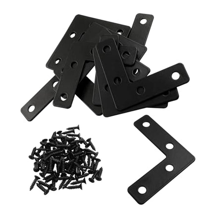 Bivethoi 20 Pcs L Shape Flat Mending Plates, 50 x 50mm (2" x 2") Stainless Steel Corner Braces with Screws, Flat Angle Brackets for Wood Furniture Repair, Cabinet, Shelf & DIY Projects, Black - size: 50x50mm/2"x2", style: L shape