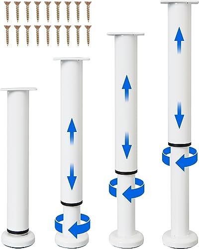 4 Pcs Adjustable Height Bed Support Furniture Legs [with Screws] for Bed Frame,Metal Adjustable 10-17 inch for Bed/Sofa/Cabinet/Couch/Dresser/Table -Heavy Bed Replacement Legs (White) - color: White, size: (4Pcs) 10-17 inch