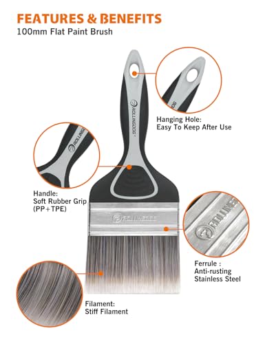 ROLLINGDOG 4 Inch Large Paint Brush- Medium Stiff Paint Brush for Smooth Surfaces,Wall Paint,Ceiling,Blinds,Large Surface Areas(100mm) - color: Medium Stiff Paint Brush 100mm