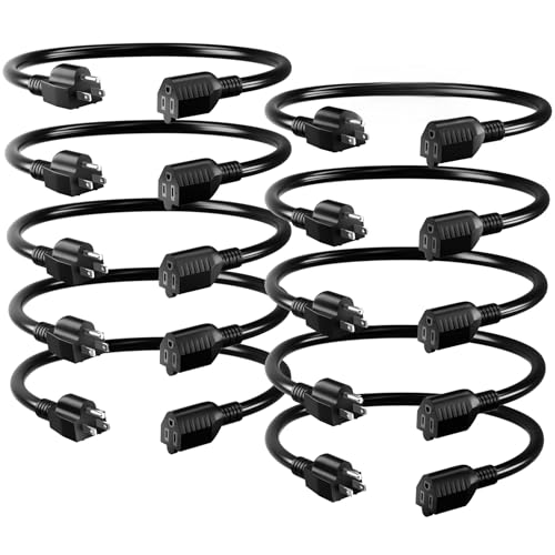16/3 Black Extension Cord 8inch (10Pack), Indoor Extension Cord for Laptops, Coffee Makers, Office Home Appliances, 3 Prong Resistant Cable Flexible, 13A 125V 1625W ETL Listed - color: Black, size: 8IN-10pc, style: 16AWG Extension Cord