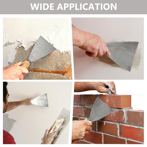 5pcs Putty Knife, Stainless Steel Scraper 1” 2” 3” 4” 5” Spackle Knife Perfect Tool for Repairing Drywall Removing Wallpaper Mud Plaster Scraping (wood)