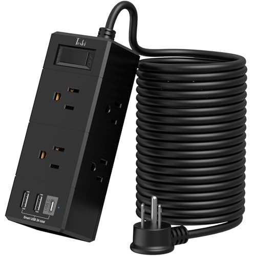 20Ft Extension Cord Flat Plug Power Strip - Tcstei 3-Side Outlet Extender with 6 AC Outlets and 3 USB Ports (1 USB C), Compact for Home, Office, Dorm Room Essentials, Black - color: Black, size: 20 Ft
