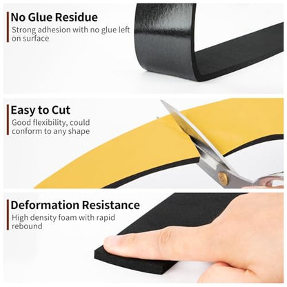 Yotache High Density Adhesive Foam Seal Tape 2 Rolls 2" W X 1/4" T, (New Adhesive Craft) Weather Strip Insulation for RV, Air Conditioning Window, Garage Door, Total 13 Ft Length - size: 2"x1/4"x13 FT