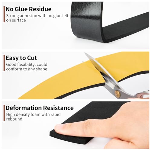 Yotache High Density Adhesive Foam Seal Tape 2 Rolls 2" W X 1/4" T, (New Adhesive Craft) Weather Strip Insulation for RV, Air Conditioning Window, Garage Door, Total 13 Ft Length - size: 2"x1/4"x13 FT