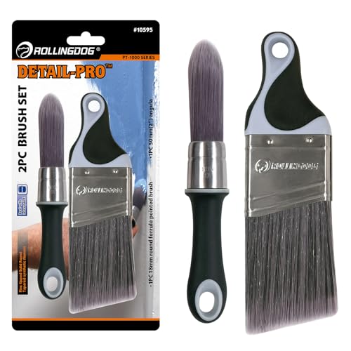 ROLLINGDOG 2 Inch Trim Paint Brush - 50mm Angled Sash Paint Brush and Pointed Round Trim Brush for Painting Walls and Ceilings - color: 2pc Trim Paint Brush Set