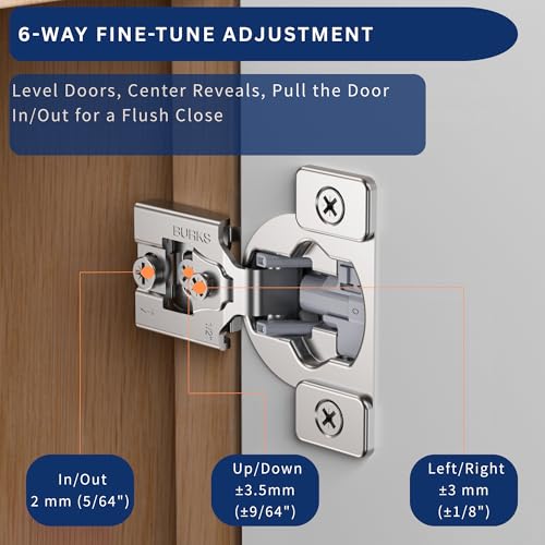 Burks Hinges 4 Pack 1/2'' Overlay Soft Close Hinges for Kitchen Cabinets - Stainless Steel, Anti-Rust, Self Closing Concealed Hinges, Installation Instruction and Screws Included - size: 1/2'' Overlay