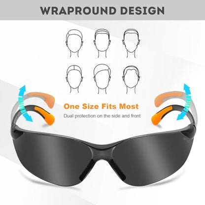 ProtectX Safety Glasses for Men & Women, Safety Sunglasses with Anti-Fog Scratch Resistant Lenses, Non-Slip Grips, ANSI Z87.1 - color: Olympus Tinted Smoke 3 Pk