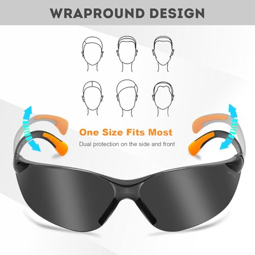 ProtectX Safety Glasses for Men & Women, Safety Sunglasses with Anti-Fog Scratch Resistant Lenses, Non-Slip Grips, ANSI Z87.1 - color: Olympus Tinted Smoke 6 Pk