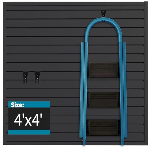 Brakki PVC Slat Wall Paneling 4x4 ft, Garage Organizer Storage System, Black Slatwall Panels for Garage Organization Product, Heavy Duty Wall Mounted Tool Storage for Home - color: Black, size: 4x4 ft