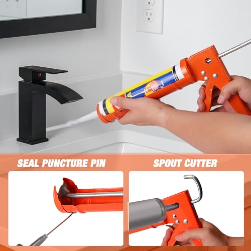 ValueMax Caulk Gun and Caulk Scraper Kit, 10OZ Smooth Silicone Caulking Gun with Caulk Remover Tool, 10:1 Thrust Ratio, Sealant Finishing Tool Grout Scraper for Caulking/Filling/Sealing
