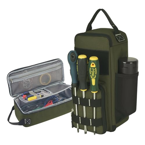 LAKE OF FIRE 12.6" Small Tool Bag Pouch for Men with Multiple Pockets, Waterproof Heavy Duty Tool Bag Organizer with Zipper and Portable Handle (Green) - color: Green