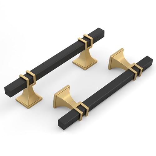 Haliwu 6 Pack 4 Inch Black and Gold Cabinet Pulls Matte Black Drawer Handles Square 2 Tone Hardware for Kitchen Cupboard - color: Black and Matte Gold, size: 102mm(4 inch)