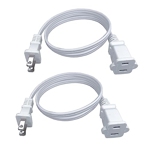 3 Foot Extension Cord, 2 Prong Small AC Power Cord White, 18 AWG Power Cable for Indoor Use, Male to Female Extension Cord, NEMA 5-15P to NEMA 5-15R, 2 Pack - color: White, size: 3 Foot-2 Pack